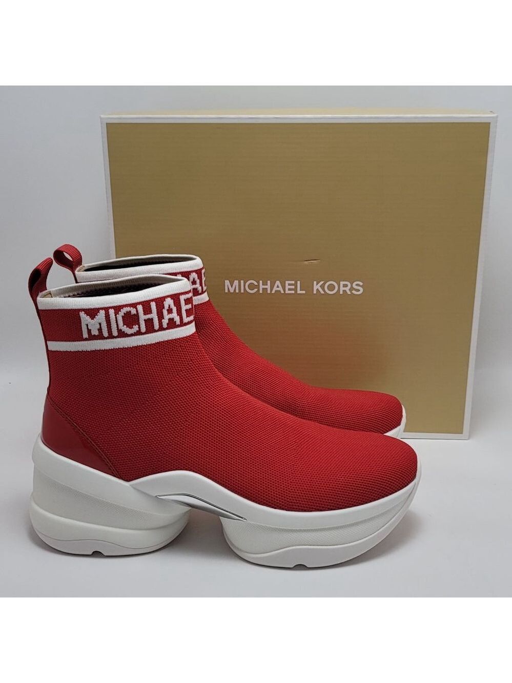 Michael Kors Olympia Stretch knit Ankle Socks Bootie Sneakers Chunky Sole Sz 9M